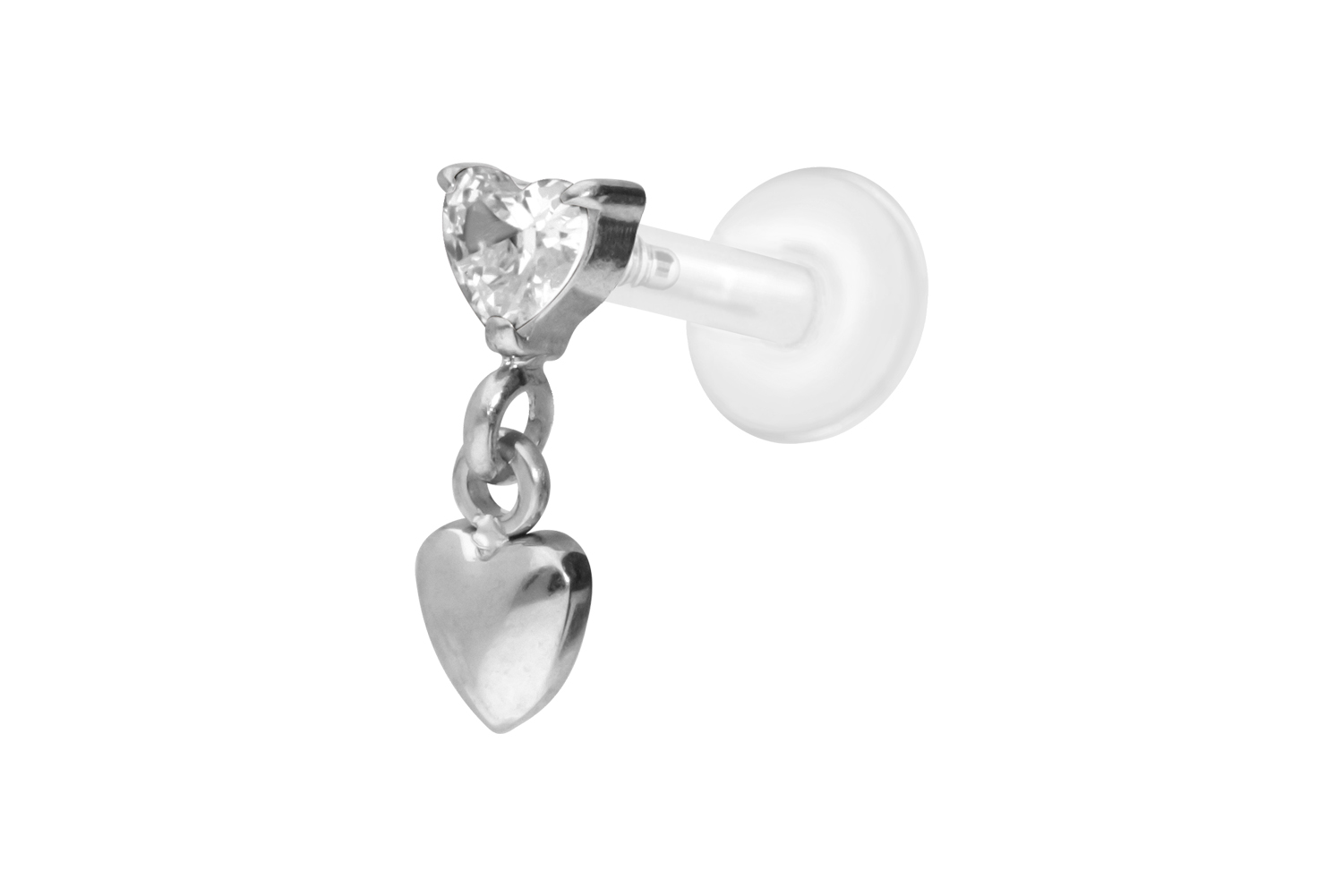 PTFE Labret Piercing mit Innengewinde + Titan-Aufsatz 2 HERZEN